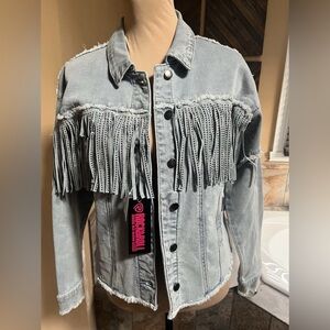 Rock & Roll Denim Fringe Jacket Womens Size M Blue Cowgirl Western Boho NWT